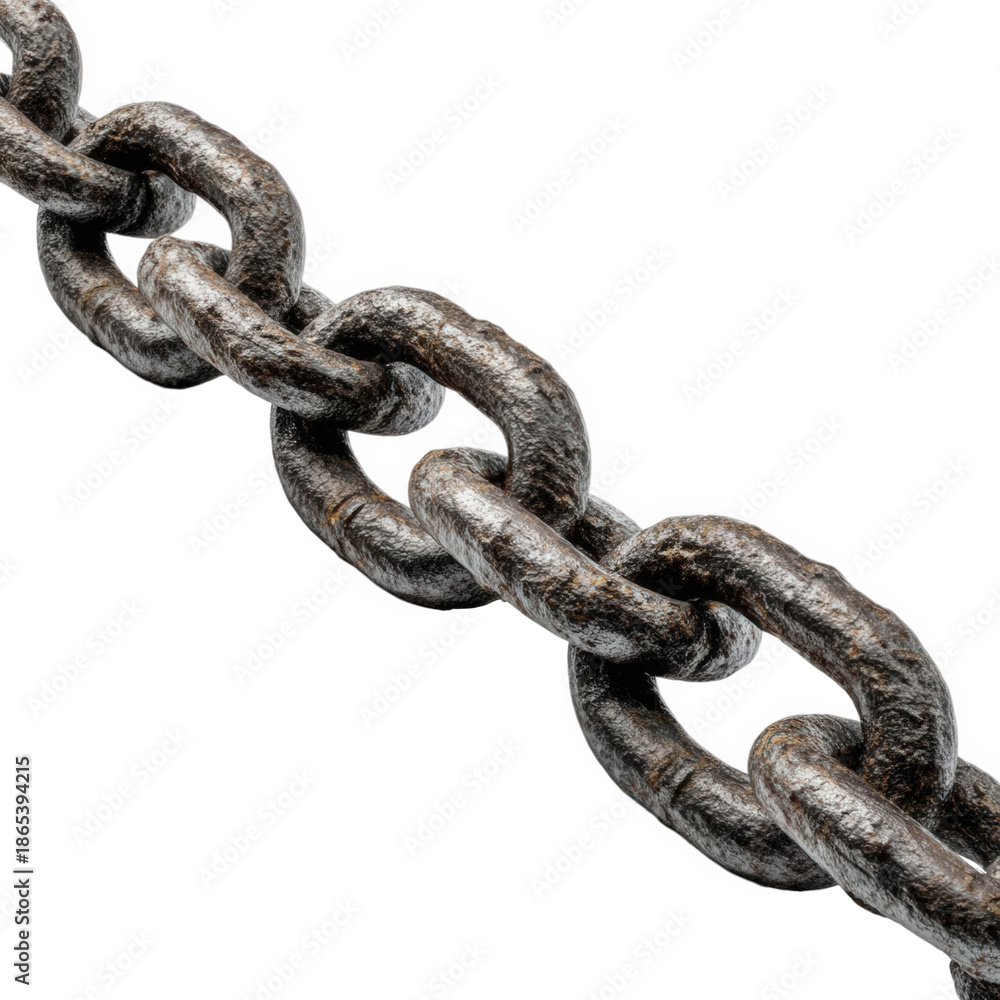 Obraz premium Close-up of rusty metal chain isolated on transparent background