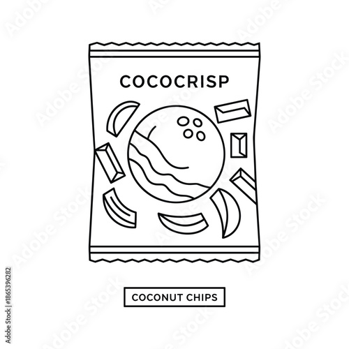 Coconut chips packet line art illustration