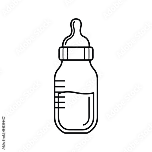 Baby bottle outline with milk on white background