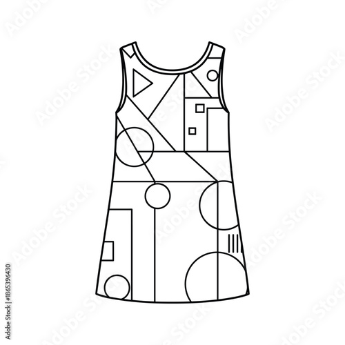 Simple black and white dress with geometric pattern