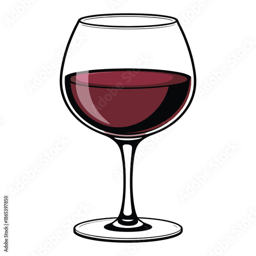 Elegant Illustration of Red Wine Glass with Dark Red Wine Against Clean White Background Ideal for Wine Industry and Beverage Related Designs