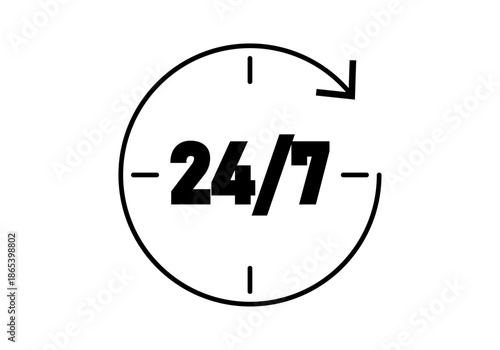 Icono de servicio disponible las veinticuatro horas los siete días de la semana con reloj y flecha circular