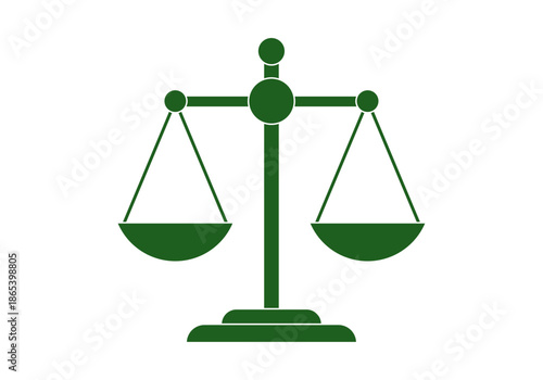 Balanza de la justicia en color verde oscuro para conceptos legales y de equilibrio financiero