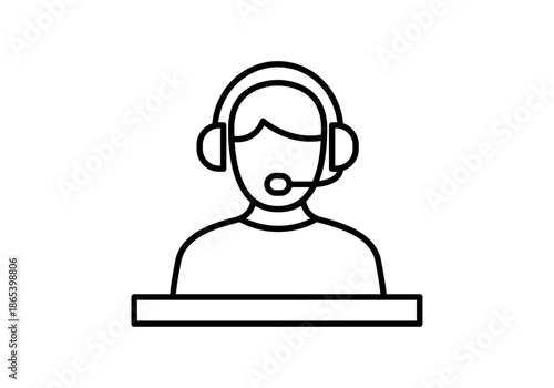 Icono avatar de operador de atención al cliente con auriculares y micrófono de trazo lineal para conceptos de soporte técnico