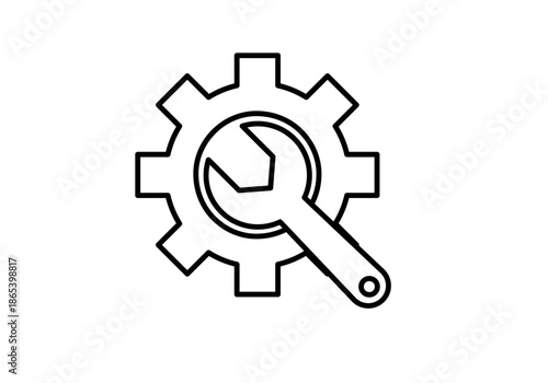Icono de engranaje mecánico con una llave inglesa en su interior para conceptos de configuración y soporte técnico