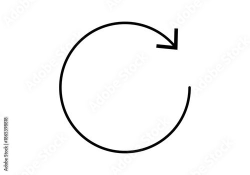 Icono de flecha circular de trazo fino en color negro que indica procesos de actualización o reciclaje