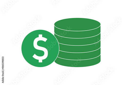 Monedas apiladas en color verde con el símbolo del dólar para conceptos de ahorro y riqueza