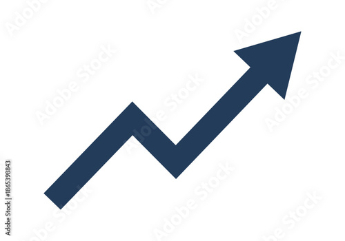 Gráfica de línea ascendente con flecha azul para representar éxito y crecimiento empresarial