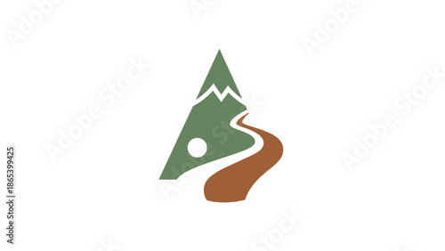Stylized green tree with winding path logo design.
