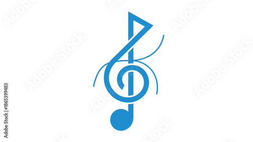 Blue Treble Clef Music Note Symbol on White Background.