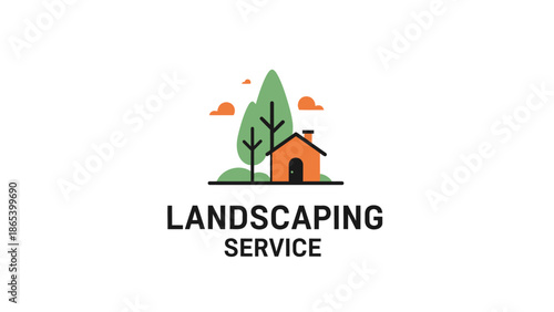Minimalist landscaping service logo design featuring a house and trees, perfect for branding and marketing materials.
