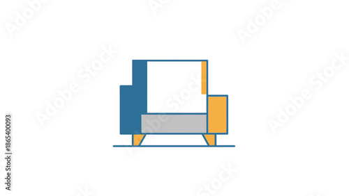 Minimalist illustration of a modern armchair with geometric shapes and clean lines.