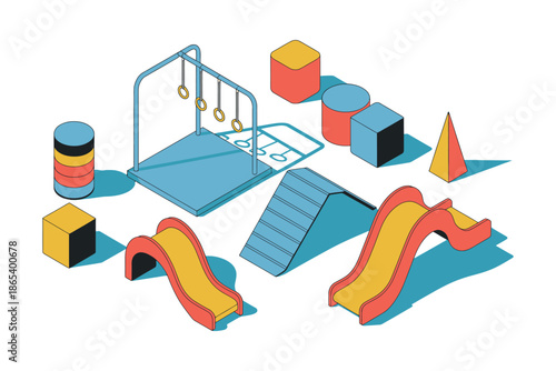 A colorful playground with various equipment for kids to play and learn