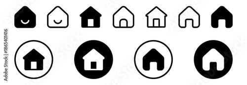 Home and house icon set , homepage, main page icon symbol with flat and outline styles for website navigation, web app interface, and property design