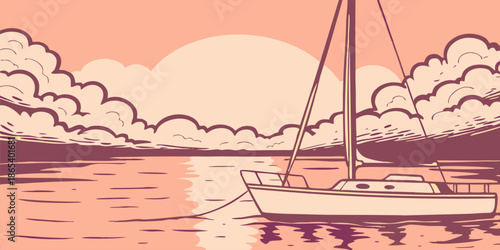 Sailboat at Sunrise with Gentle Waves