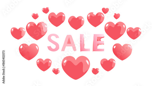 Valentine's Day sale event with pink hearts and the word 'SALE' in a heart shape, perfect for romantic promotions and special offers