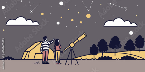 Romantic Midnight Stargazing with Telescope