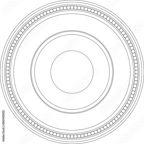 Ornate vector of a circular ceiling rosette, featuring a floral garland border, beaded rings, and radial petal decorations.