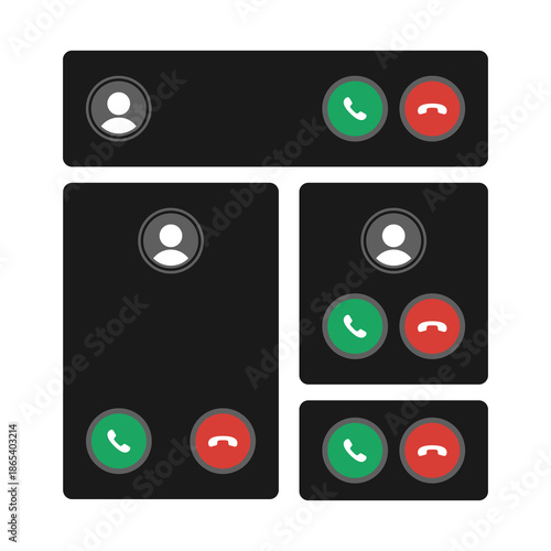 Incoming call interface UI screen with accept, answer and decline buttons for mobile phone calls in modern dark theme layout for mobile and app design