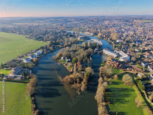 Sunny aerial capture of Marlow by the River Thames in Buckinghamshire