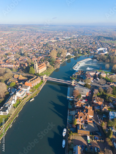 Sunny aerial capture of Marlow by the River Thames in Buckinghamshire