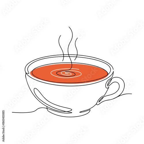 Warm bowl of soup with steam rising in artistic outline style. Warm soup in bowl showcases rich color and inviting aroma. Concept warm food for comfort and satisfaction during cold days.