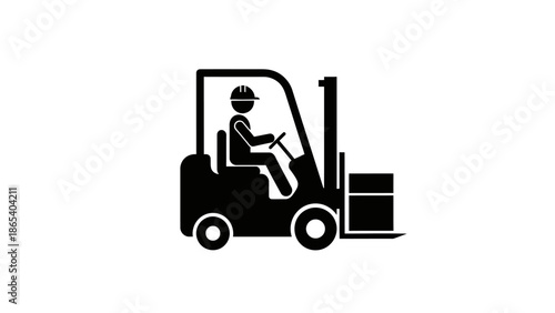 Simple black and white illustration of a forklift operator.