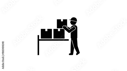 Warehouse Worker Handling Boxes on a Table.