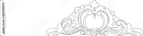 Technical vector of a Baroque crown ornament, featuring intricate acanthus leaf scrolls and symmetrical floral flourishes.
