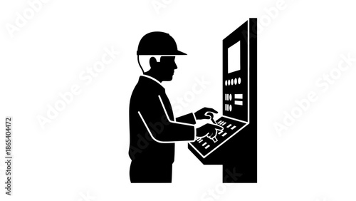 Industrial worker operating control panel equipment.