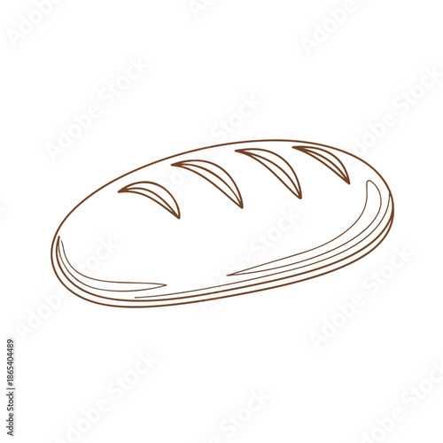 Simple line drawing of bread loaf with scored top on white background. Outline illustration captures freshly baked bread texture and classic bakery shape, perfect for various culinary themes.