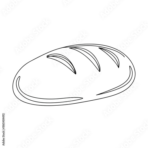 Simple bread line art for bakery logos and food blogs. Freshly baked loaf depicted in minimalist bread line art style, perfect for menu design or packaging.