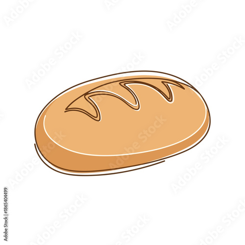 Minimalist illustration depicting classic bread loaf, featuring rustic scoring lines on its golden brown crust. This artisanal bread loaf represents staple food, symbolizing comfort food and warmth.