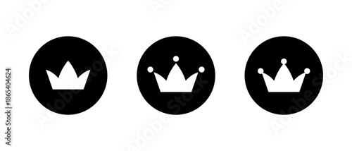 Crown icon set in black circle. Royalty, premium, and leadership symbol