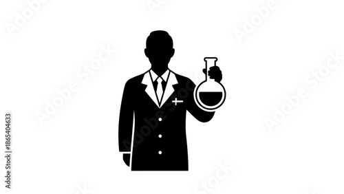 Scientist holding a flask Page illustration.