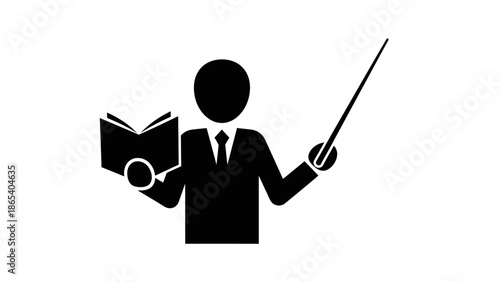 Businessman holding book and pointer in simple icon style.