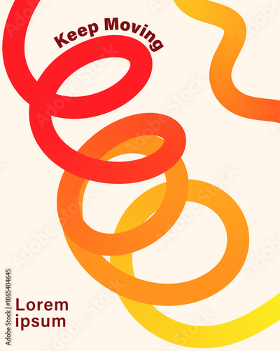 Vibrant abstract gradient loop poster with flowing shapes in warm colors featuring colorful, wavy gradient lines and "Keep Moving" text for a dynamic, modern feel, motivational design