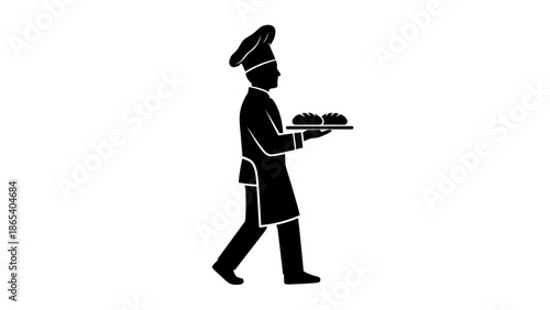Page boy carrying a tray of food in a restaurant or hotel.