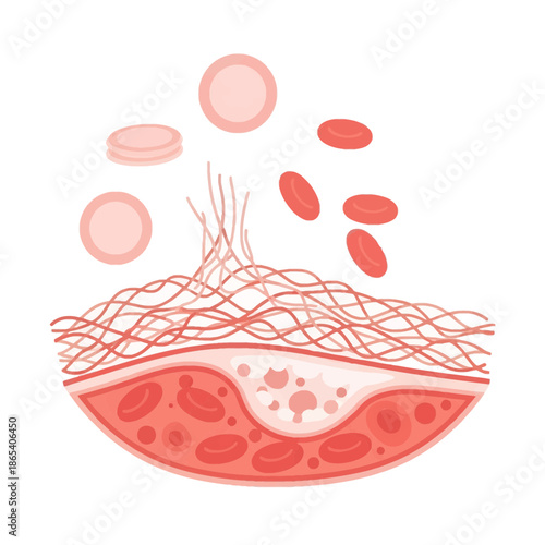 Blood Clot Formation Process Vector Illustration Showing Thrombosis and Hemostasis in Human Circulation