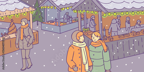 Cozy Winter Market Scene with Mulled Wine