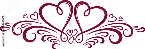 Elegant ornamental flourish with intertwined hearts and swirling vines symbolizes love and romance
