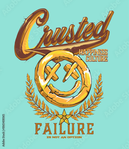 A bold street art illustration mixing urban rebellion, irony, and raw happiness culture