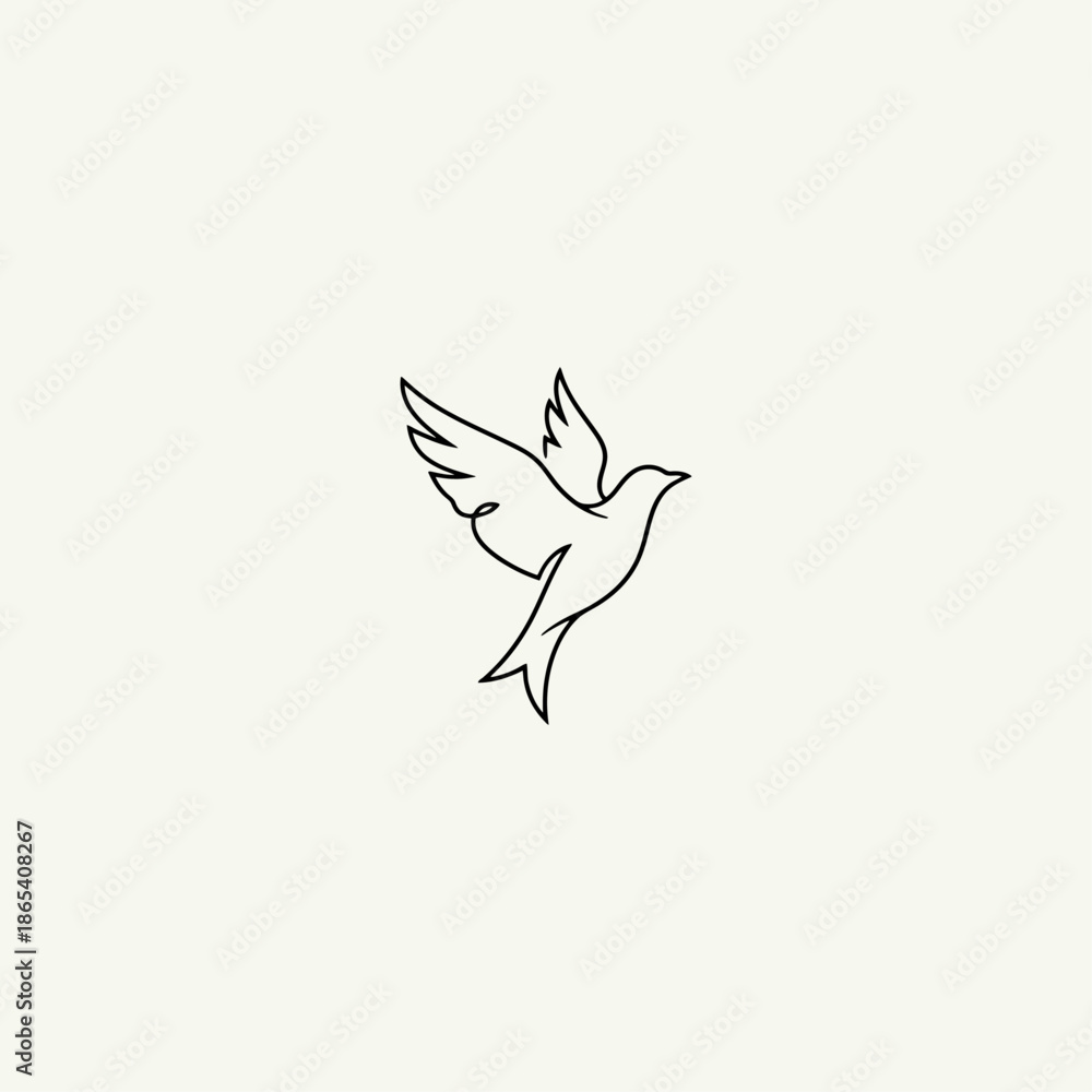 Obraz premium Single line bird in flight icon flat vector design.