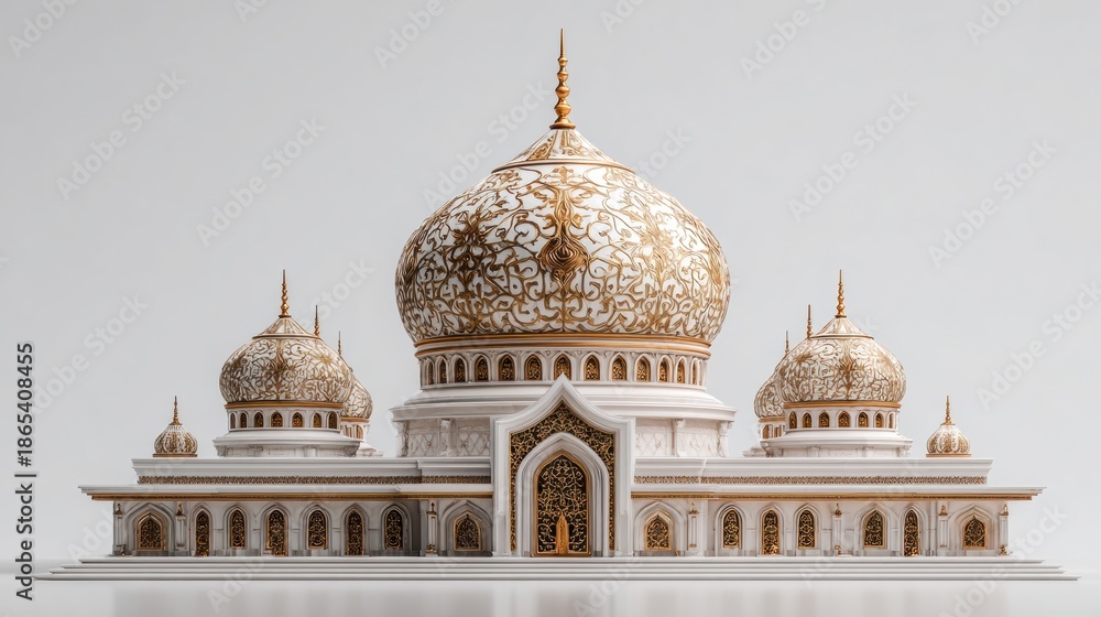 Obraz premium White and gold ornate dome structure isolated on a pure white studio background, intricate patterns and elegant design elements, perfect for architectural inspiration and visual storytelling