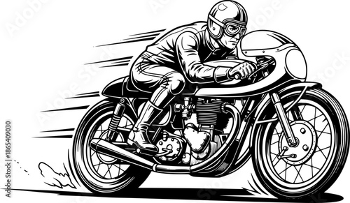 Vintage Motorcycle Racer: A classic illustration of a daring motorcycle racer, confidently leaning into a turn on a vintage racing bike, the epitome of speed and skill.
