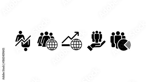 Icons showing people, a globe and upward arrows