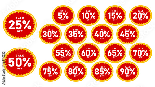 10, 20, 30, 40, 50, 60, 70, 80, 90 Percent Discount Sale Tags Set Stock Vector