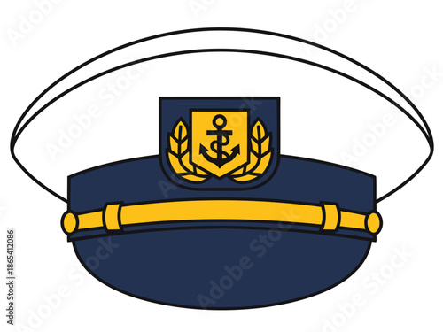 Navy captain's hat with anchor emblem. Clean, modern design. Ideal for maritime, military, or professional themes. Vector illustration.