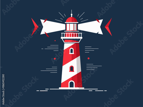 A vibrant, stylized lighthouse illustration guides the way. Bold red and white stripes, a classic design, evoke navigation and direction. Perfect for branding and design projects.