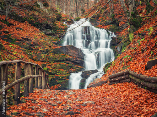 Wallpaper Mural view to huge mountains waterfall in autumn day with nobody in Ukraine Torontodigital.ca